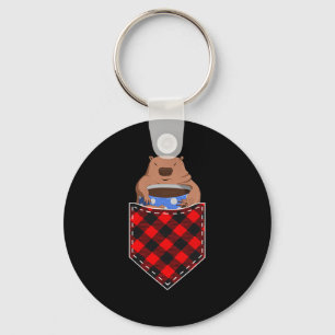 Funny Marmot In Pocket Red Plaid Coffee Lover Grou Key Ring