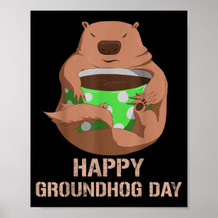Funny Marmot Tee Vintage Coffee Lover Happy Ground Poster
