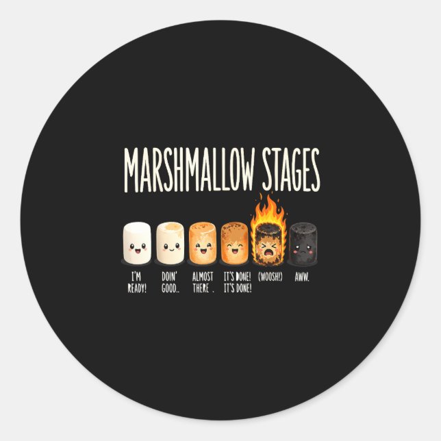 Funny marshmallow campfire camping s'mores  classic round sticker (Front)