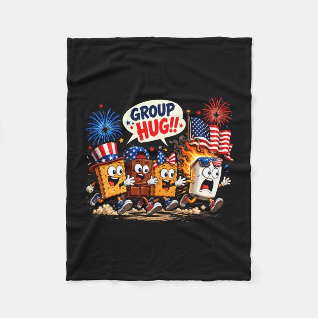 Funny marshmallow group hug patriotic camping 4th fleece blanket (Front)
