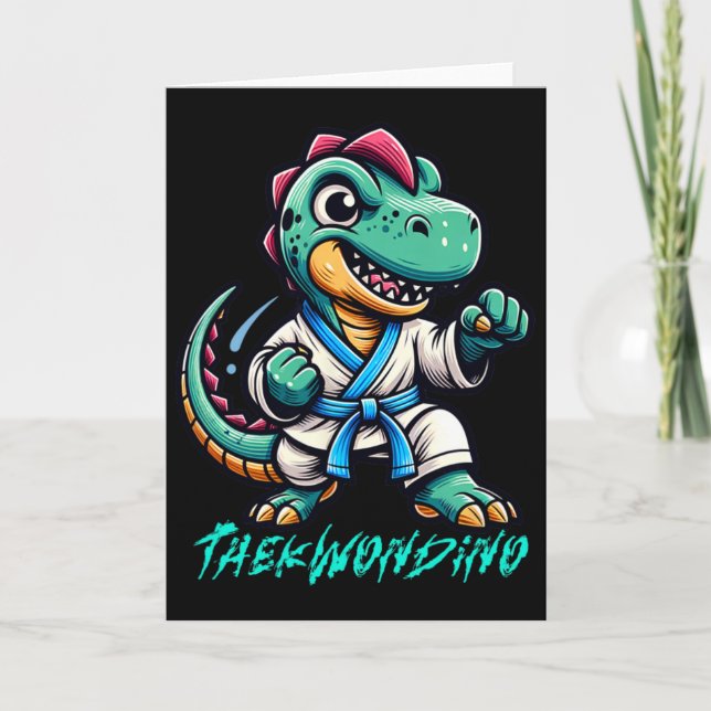 Funny Martial Arts Karate Taekwondo Dino Animal Cu Card (Front)
