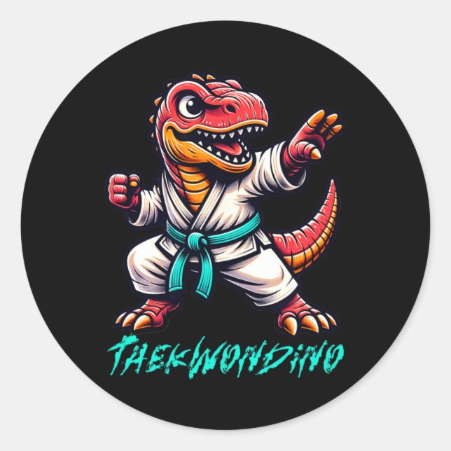 Funny Martial Arts Karate Taekwondo Dino Animal Cu Classic Round Sticker (Front)