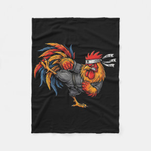 Funny Martial Arts Rooster Mma Kick Fighter Karate Fleece Blanket