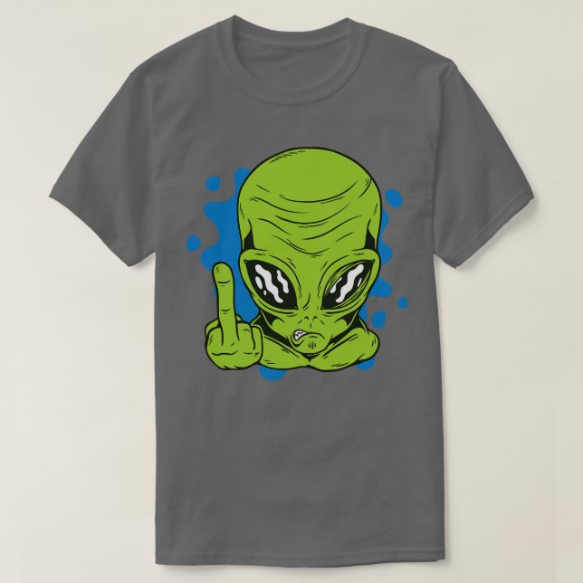 Funny Martian  Flipping Middle Finger T-Shirt (Design Front)