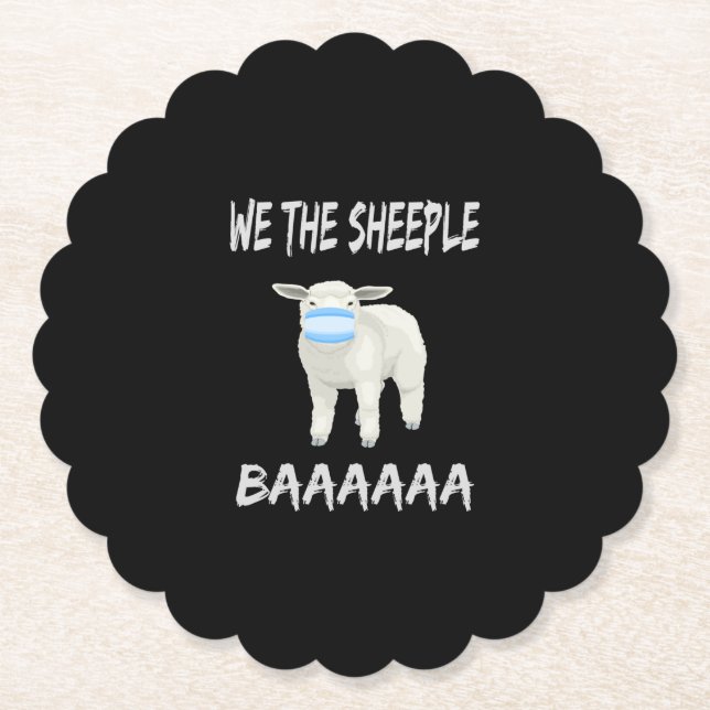 Funny mask sheep | sheeple wearing face mask paper coaster (Front)