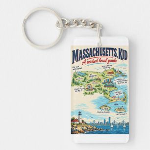 Funny Massachusetts Map Poster Wicked Local Key Ring