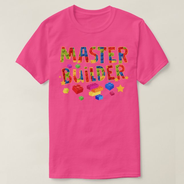 Funny Master Builder Building Blocks Brick Builder T-Shirt (Design Front)