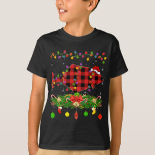 Funny Matching Buffalo Plaid Halibut Fish Christma T-Shirt