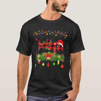 Funny Matching Buffalo Plaid Whale Shark Christmas T-Shirt
