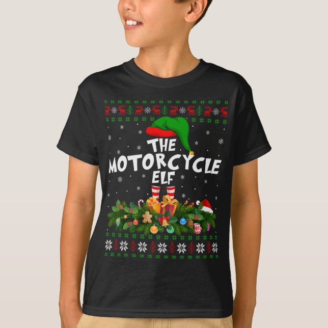 Funny Matching Family Ugly The Motorcycle Elf Chri T-Shirt (Front)