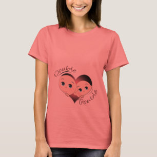 Funny  Maternity  - Twins Heart Double Trouble T-Shirt