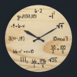 Funny Math Geek - "wood grain" Large Clock<br><div class="desc">Faux Wood Grain pattern printed onto acrylic plastic.  Funny math geek wall clock.  Great for you nerds / geeks out there.  

 Custom colour request accepted.  Click the contact link above to send me a message. elpgeek</div>