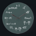 Funny Math Genius Geek Large Clock<br><div class="desc">Funny math genius wall clock.  Simple math equation wall clock.  Pop Quiz.  Great gift for your math wizard.  White chalk with green chalkboard background. elpgeek</div>