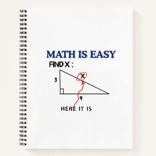 Funny Math Is Easy Find X Spiral Notebook