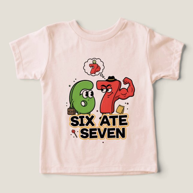 Funny Math Joke "Six Ate Seven" Cartoon Design (Design Front)