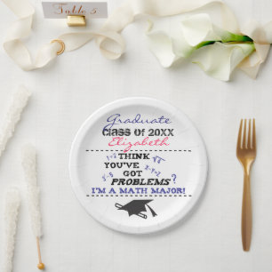 Funny Math Major Graduation PINK Name Paper Plate