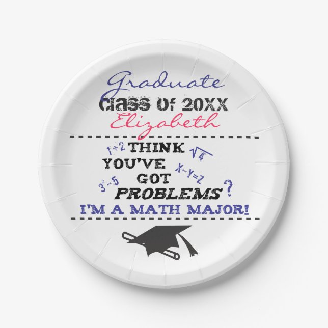 Funny Math Major Graduation PINK Name Paper Plate (Front)