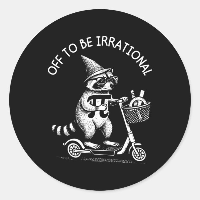 Funny Math Racoon Pi Day Irrational Pun Scooter Classic Round Sticker (Front)
