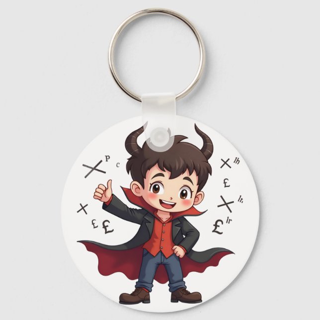 Funny Math Teacher Cartoon – Devilish Educator  Key Ring (Front)