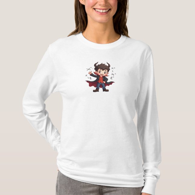 Funny Math Teacher Cartoon – Devilish Educator  T-Shirt (Front)