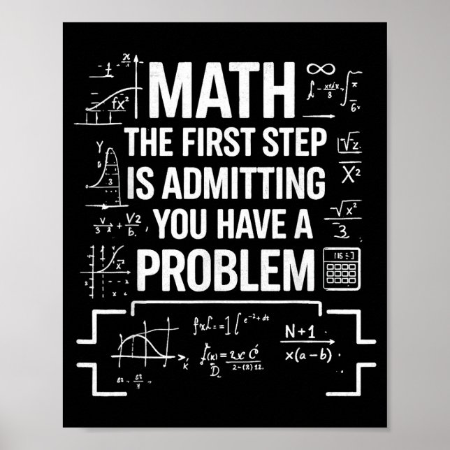 Funny math teacher humor quote the first step is poster (Front)