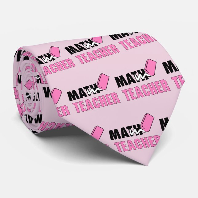 Funny Math Teacher Pink Eraser Tie (Rolled)