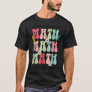 Funny Math Teacher Retro Groovy Chequered 100 Days T-Shirt