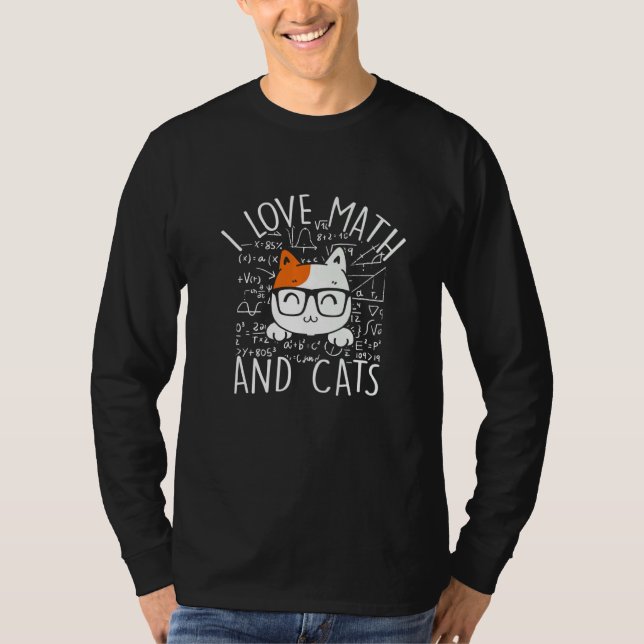 Funny Math Tees I Love Math And Cats (Front)