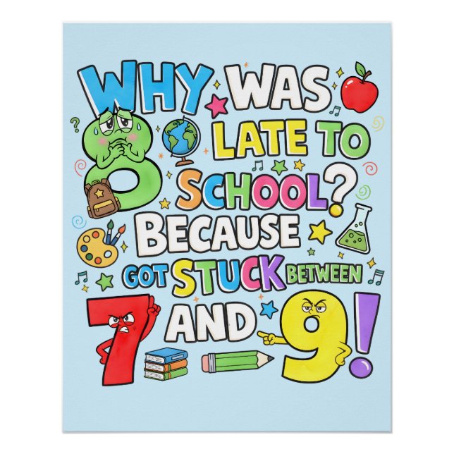 Funny Maths Poster for Kids UK Classroom Numbers  (Front)