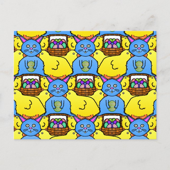 Funny MC Easter Bunny Chicks Tessellation Holiday Postcard (Front)