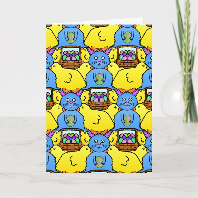 Funny MC Easter Bunny Chicks Tessellation Pattern Holiday Card (Front)