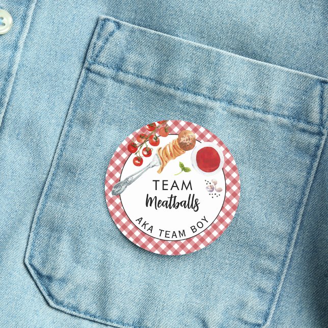 Funny Meatball Team Boy Gender Reveal Party Vote Classic Round Sticker (Creator Uploaded)