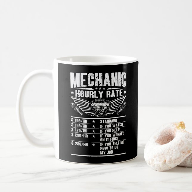Funny Mechanic Hourly Rate Auto Car Mechanic Labou Coffee Mug (With Donut)