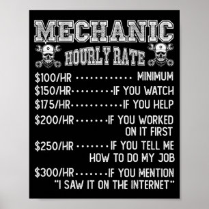 Funny Mechanic Hourly Rate Joke Design  Poster