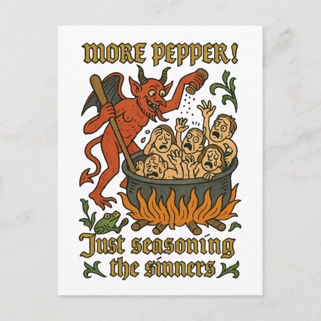 Funny Mediaeval Meme Devil Cartoon Halloween Postcard (Front)