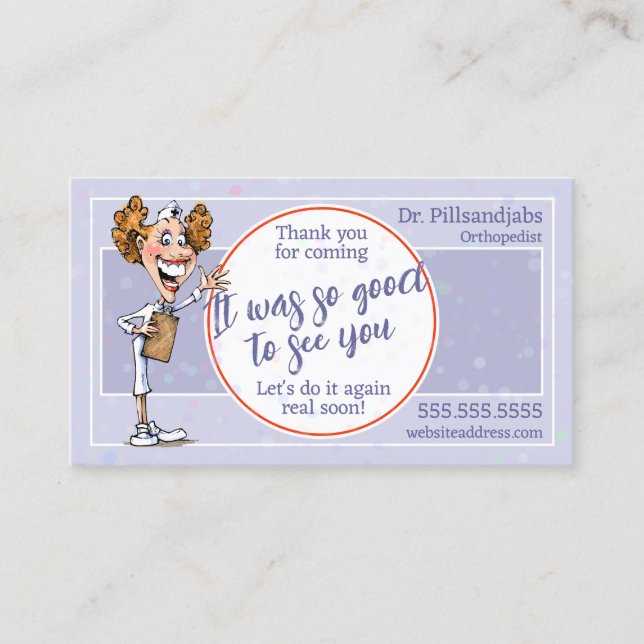 Funny Medical Appointment Reminder Happy Nurse Business Card (Front)