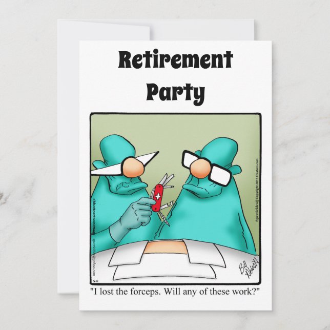 Funny Medical Retirement Humour Party Invitations (Front)