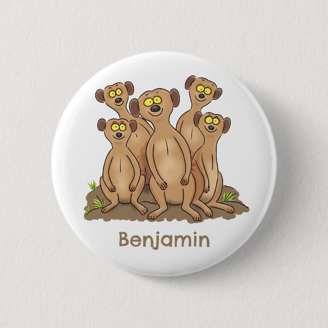 Funny meerkat family cartoon illustration 6 cm round badge (Front)