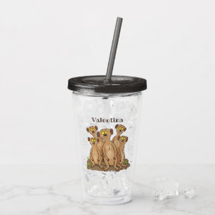 Funny meerkat family cartoon illustration acrylic tumbler