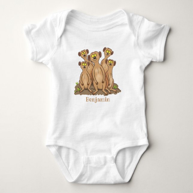 Funny meerkat family cartoon illustration baby bodysuit (Front)