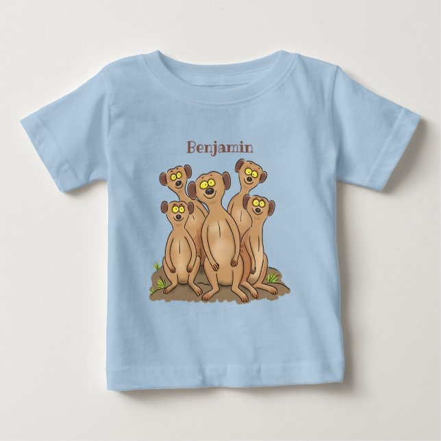 Funny meerkat family cartoon illustration baby T-Shirt (Front)