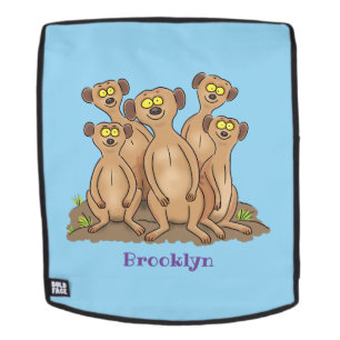 Funny meerkat family cartoon illustration backpack