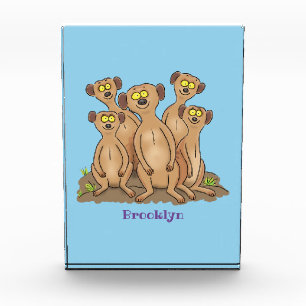 Funny meerkat family cartoon illustration photo block