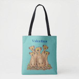 Funny meerkat family cartoon illustration tote bag