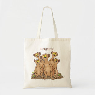 Funny meerkat family cartoon illustration tote bag