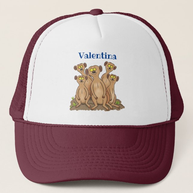 Funny meerkat family cartoon illustration trucker hat (Front)