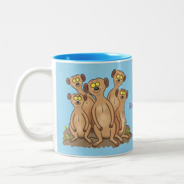 Funny meerkat family cartoon illustration Two-Tone coffee mug (Left)