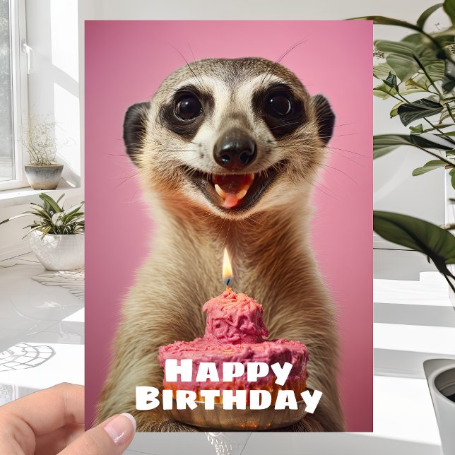 Funny Meerkat with Candle Cake - Happy Birthday Card (Creator Uploaded)