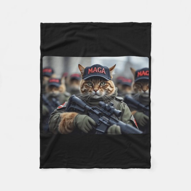 Funny Mega Cat With Rifle - Humorous Donald Trump  Fleece Blanket (Front)