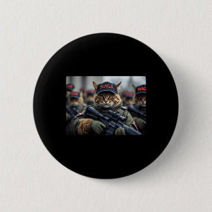 Funny Mega Cat With Rifle - Humourous Donald Trump 6 Cm Round Badge